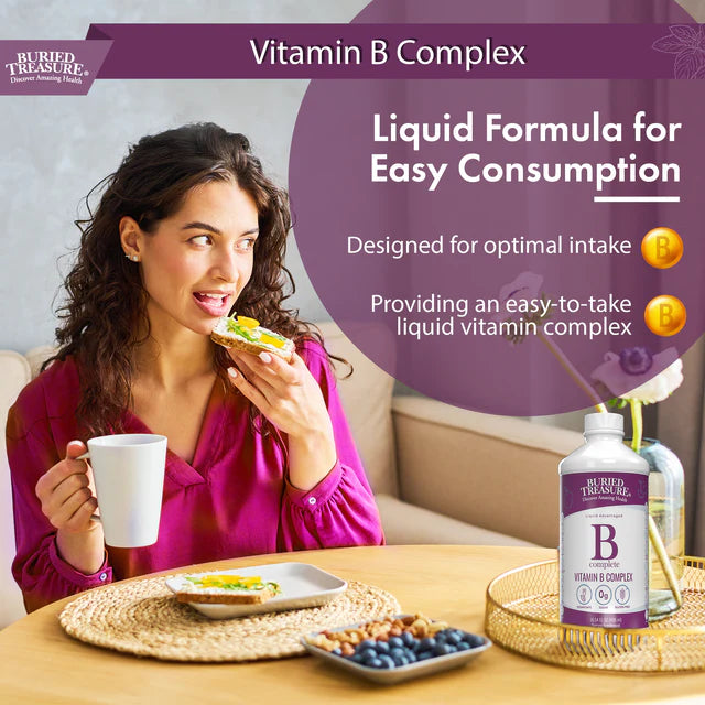 Liquid B Complex - Complete Daily B Vitamins with Biotin B1 B2 B6 B12, Antioxidant Support, 16 fl oz