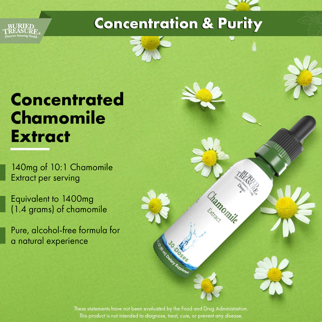 Chamomile Extract Drops - Herbal Sleep & Relaxation Aid - Alcohol-Free, 140mg of 10x Extract - 2oz, 30 Servings