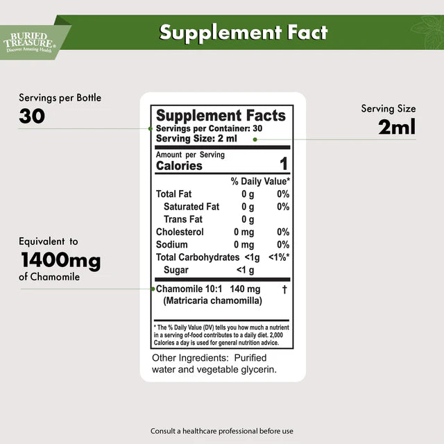 Chamomile Extract Drops - Herbal Sleep & Relaxation Aid - Alcohol-Free, 140mg of 10x Extract - 2oz, 30 Servings