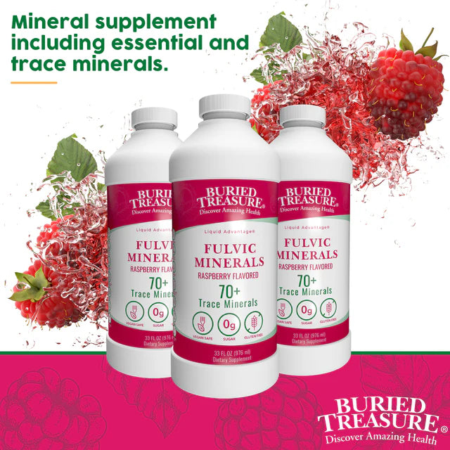 Fulvic Acid Minerals Complex Plant Derived Essential Minerals, Natural Energy & Immunity Support, 32 servings - Natural Raspberry