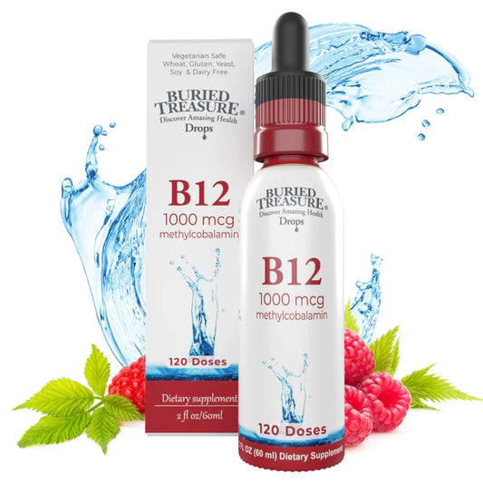 Buried Treasure Vitamin B12 Drops - Liquid Supplement for Energy, Cognitive Function, and Overall Well-being, Vegetarian Friendly