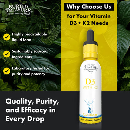 D3+K2 Drops - Vitamin D-3 5000 IU & Natural Vitamin K2 MK-7 with MCT Oil, Cranberry Extract - 120 Servings - Graduated Dropper for Accurate Dosing - Non-GMO, Gluten-Free