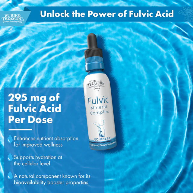 Fulvic Mineral Drops - High Concentration Fulvic Acid, 295 mg Trace Minerals per mL, Includes Calcium & Iron, 33 mg Calcium, 2 mg Iron per Serving, Liquid Mineral Supplement - 2 fl oz