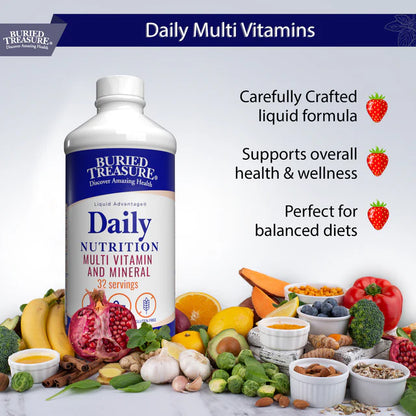 Daily Nutrition Liquid Multivitamin and Mineral Supplement with Trace Minerals and Superfoods - Vitamin A, B-Complex, C, D, E, Methylfolate, Biotin, Calcium, Magnesium, Zinc, Selenium, Resveratrol, 32 servings