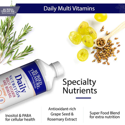 Daily Nutrition Liquid Multivitamin and Mineral Supplement with Trace Minerals and Superfoods - Vitamin A, B-Complex, C, D, E, Methylfolate, Biotin, Calcium, Magnesium, Zinc, Selenium, Resveratrol, 32 servings