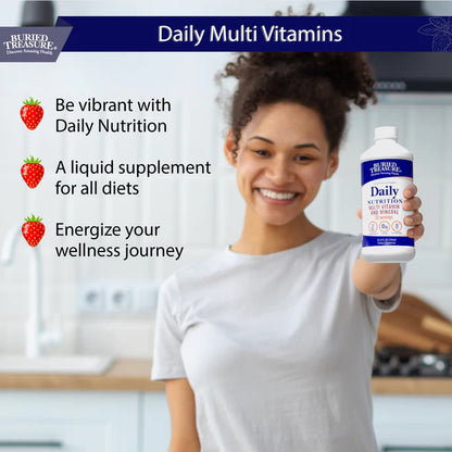 Daily Nutrition Liquid Multivitamin and Mineral Supplement with Trace Minerals and Superfoods - Vitamin A, B-Complex, C, D, E, Methylfolate, Biotin, Calcium, Magnesium, Zinc, Selenium, Resveratrol, 32 servings